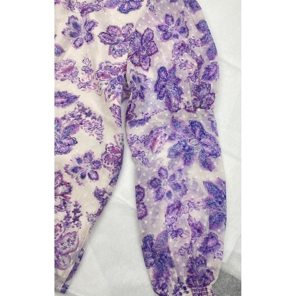 LOFT Women Petite Floral Clip Smocked Puff Sleeve Blouse Large - Picture 4 of 16